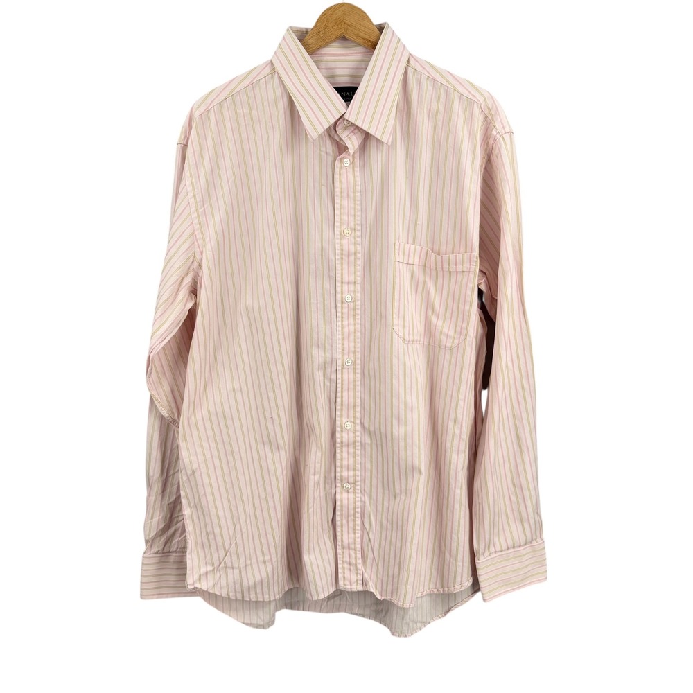 Canali Button‎ Down Mens 17.5 Pink Striped Long Sleeve Cotton Made in Italy
